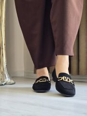 KADIN SİYAH SÜET TOKALI BABET