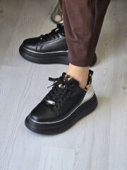 KADIN LEOPAR DESENLİ KALIN TABAN SNEAKER (SİYAH)