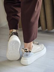 KADIN LEOPAR DESENLİ KALIN TABAN SNEAKER (KREM)