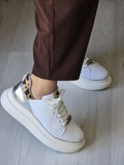 KADIN LEOPAR DESENLİ KALIN TABAN SNEAKER (BEYAZ)