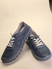 Kadın Ortopedik Jel Taban Günlük Rahat Hakiki Deri Ayakkabı (Mavi)