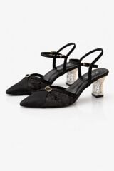 Melinta Siyah Dantelli Kristal Taş Topuklu Ayakkabı