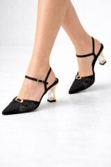 Melinta Siyah Dantelli Kristal Taş Topuklu Ayakkabı