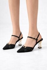 Melinta Siyah Dantelli Kristal Taş Topuklu Ayakkabı