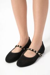 Melinta Siyah Fileli  Toka Detay Kemerli Kadın Babet Ayakkabı