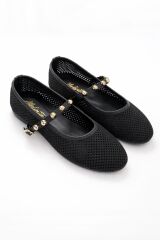 Melinta Siyah Fileli  Toka Detay Kemerli Kadın Babet Ayakkabı