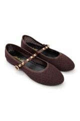 Melinta K.Kahve Fileli  Toka Detay Kemerli Kadın Babet Ayakkabı