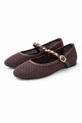 Melinta K.Kahve Fileli  Toka Detay Kemerli Kadın Babet Ayakkabı