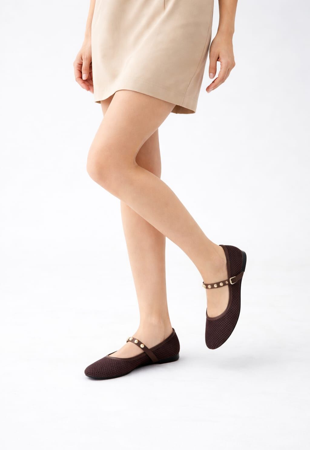 Melinta K.Kahve Fileli  Toka Detay Kemerli Kadın Babet Ayakkabı