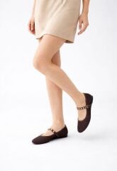 Melinta K.Kahve Fileli  Toka Detay Kemerli Kadın Babet Ayakkabı