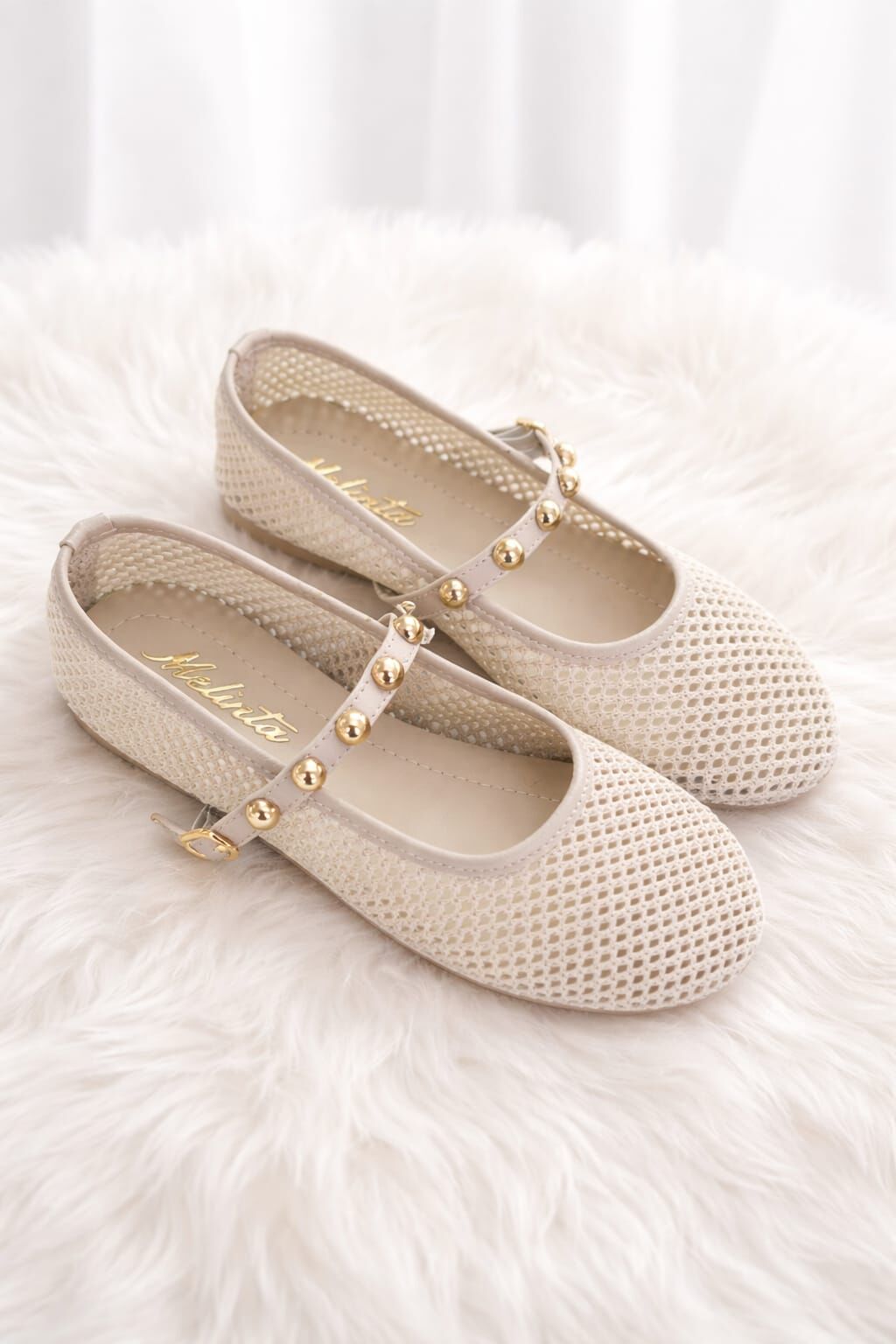 Melinta Bej Fileli  Toka Detay Kemerli Kadın Babet Ayakkabı