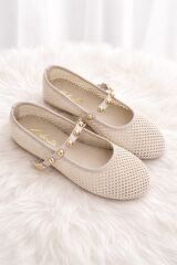 Melinta Bej Fileli  Toka Detay Kemerli Kadın Babet Ayakkabı