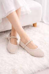 Melinta Bej Fileli  Toka Detay Kemerli Kadın Babet Ayakkabı