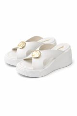 Melinta Gold Detay Dolgu Topuk Beyaz Kadın Terlik