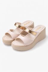 Melinta Gold Kemerli Bej Dolgu Topuk Terlik