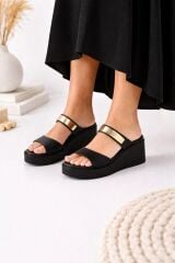 Melinta Gold Kemerli Siyah Dolgu Topuk Terlik