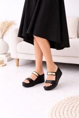 Melinta Gold Kemerli Siyah Dolgu Topuk Terlik