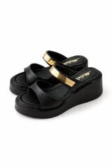 Melinta Gold Kemerli Siyah Dolgu Topuk Terlik