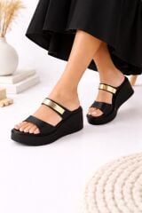 Melinta Gold Kemerli Siyah Dolgu Topuk Terlik