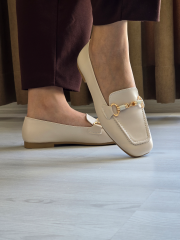 Melinta Shoes Melinta Gold Tokalı Krem Kadın Babet