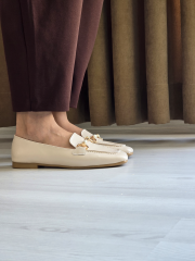 Melinta Shoes Melinta Gold Tokalı Krem Kadın Babet