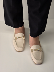 Melinta Shoes Melinta Gold Tokalı Krem Kadın Babet