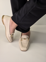 Melinta Shoes Melinta Gold Tokalı Krem Kadın Babet