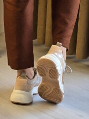 Melinta Bej Üstü fileli Yanları Transparan Kadın Sneaker