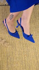 Melinta Fiyonklu Saks Mavi Klasik Topuklu Ayakkabı