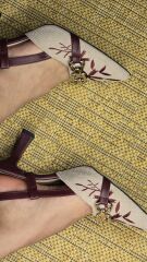 Melinta Keten Nakışlı Tokalı Kadın Topuklu Ayakkabı