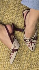 Melinta Keten Nakışlı Tokalı Kadın Topuklu Ayakkabı