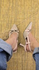 Melinta Keten Nakışlı Tokalı Kadın Topuklu Ayakkabı