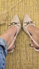 Melinta Keten Nakışlı Tokalı Kadın Topuklu Ayakkabı