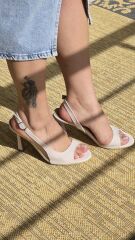 Melinta Yandan Şeffaf Kadın Krem Topuklu Ayakkabı