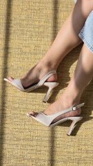 Melinta Yandan Şeffaf Kadın Krem Topuklu Ayakkabı