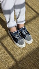 Melinta Taşlı Düz Taban Kadın Lacivert Kot Sneakers