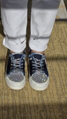 Melinta Taşlı Düz Taban Kadın Lacivert Kot Sneakers