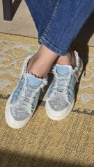 Melinta Taşlı Düz Taban Kadın Açık Mavi Kot Sneakers