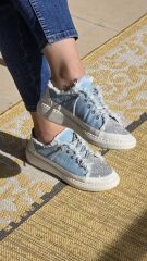 Melinta Taşlı Düz Taban Kadın Açık Mavi Kot Sneakers