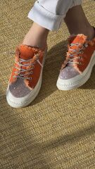 Melinta Taşlı Düz Taban Kadın Turuncu Kot Sneakers