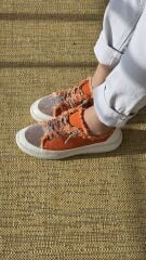 Melinta Taşlı Düz Taban Kadın Turuncu Kot Sneakers