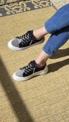 Melinta Taşlı Düz Taban Kadın Siyah Kot Sneakers