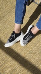 Melinta Taşlı Düz Taban Kadın Siyah Kot Sneakers