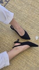 Melinta Siyah Kısa Topuklu Tokalı Ayakkabı