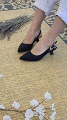 Melinta Siyah Kısa Topuklu Tokalı Ayakkabı