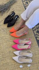 Melinta Turuncu Kısa Topuklu Tokalı Ayakkabı