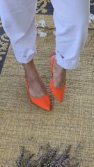 Melinta Turuncu Kısa Topuklu Tokalı Ayakkabı