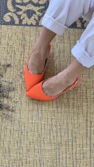 Melinta Turuncu Kısa Topuklu Tokalı Ayakkabı