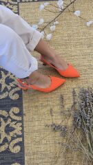 Melinta Turuncu Kısa Topuklu Tokalı Ayakkabı