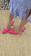 Melinta Yandan Lastikli Sivri Burun Fuşya Topuklu Ayakkabı